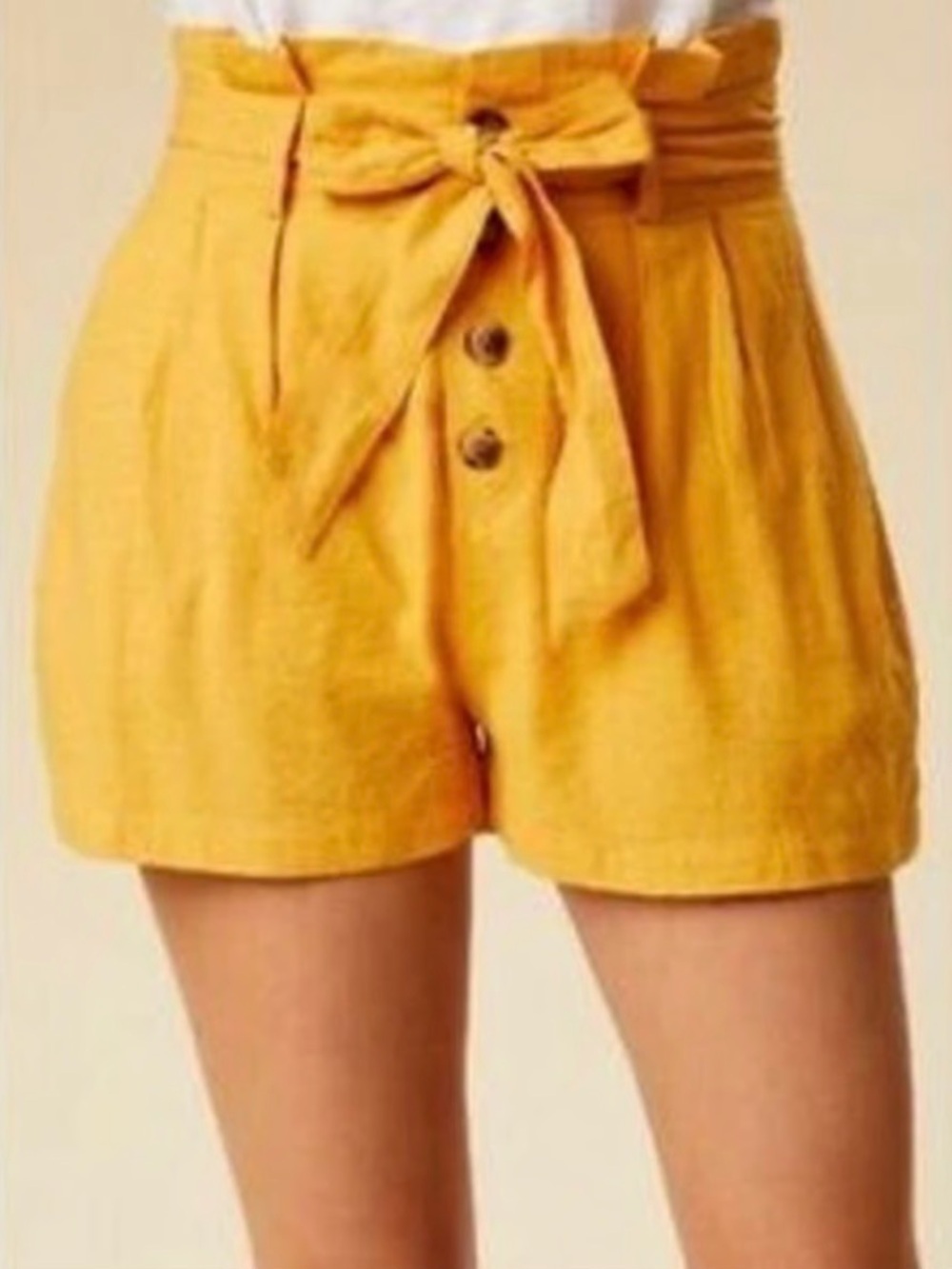 American Eagle Outfitters HighWaist Tie Belt Shorts Mustard Yellow linen XS